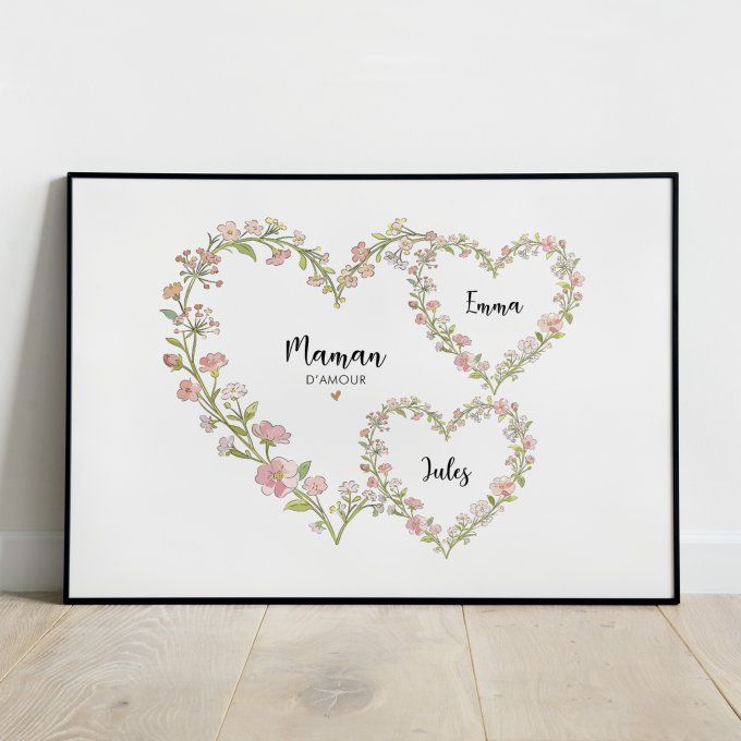 Cœurs Fleuris personnalisables avec Prénoms des Enfants