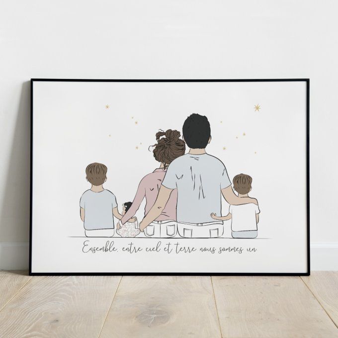 Famille parents, bébé assis & 2 garçons