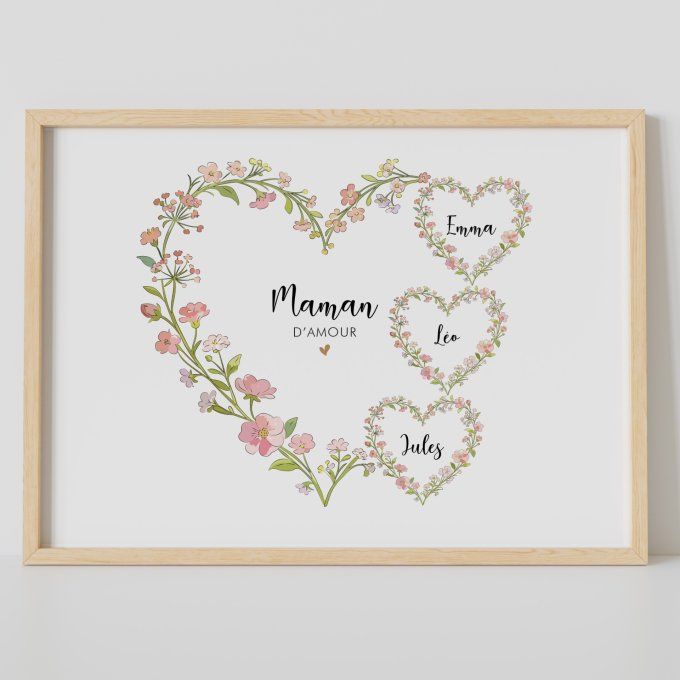Cœurs Fleuris personnalisables avec Prénoms des Enfants