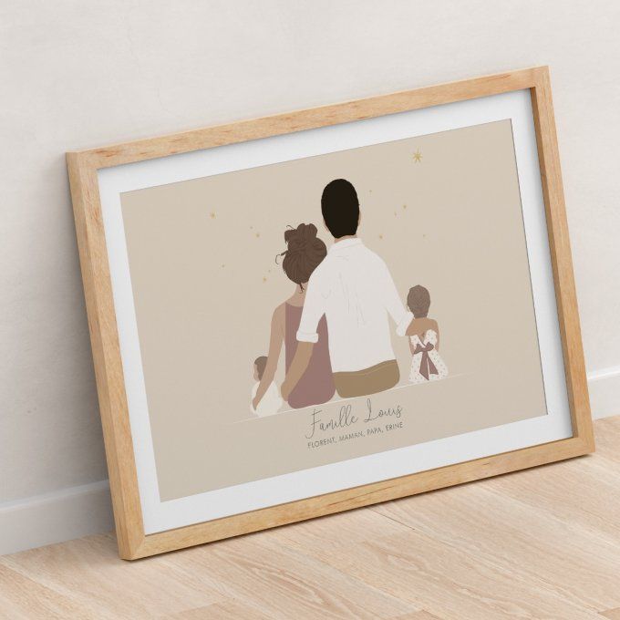 Famille parents - bébé - fille - aplats couleurs