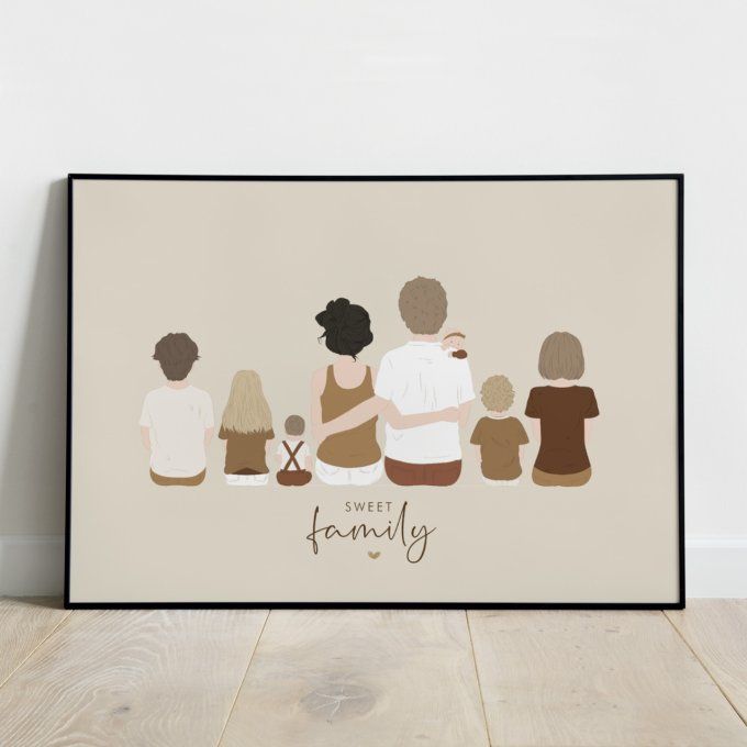 Famille assise - Aplats de couleurs