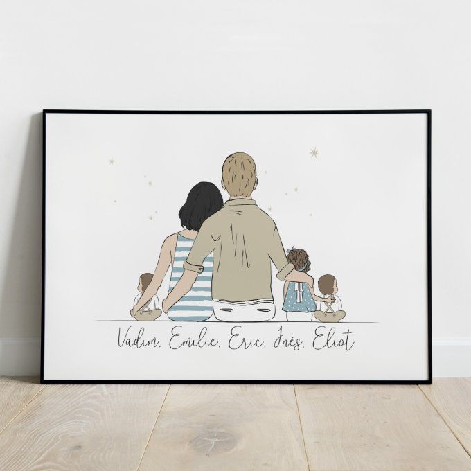 Famille parents, petite fille & bébés jumeaux