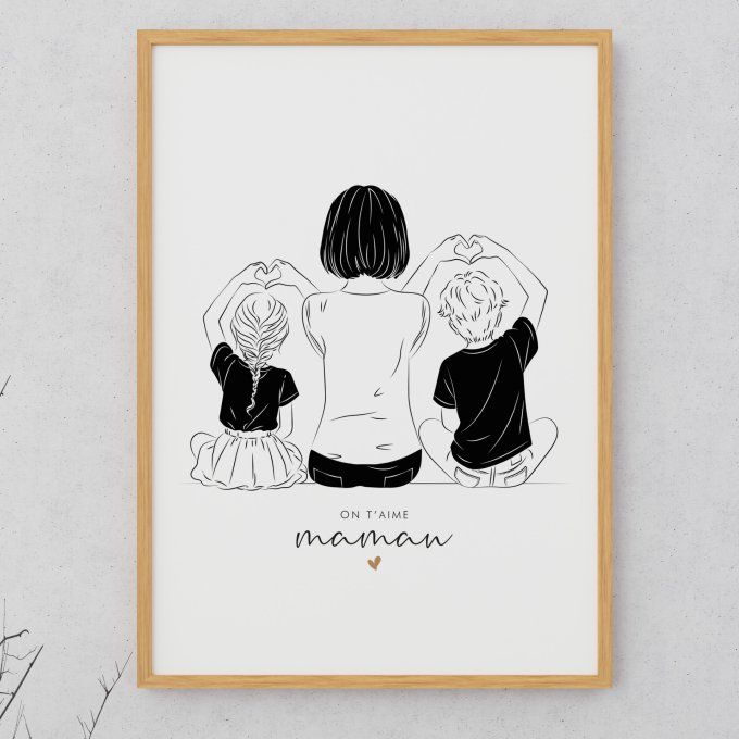 Affiche personnalisée "Mère et enfants" - Noir & Blanc