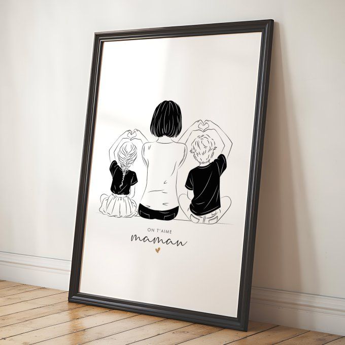 Affiche personnalisée "Mère et enfants" - Noir & Blanc