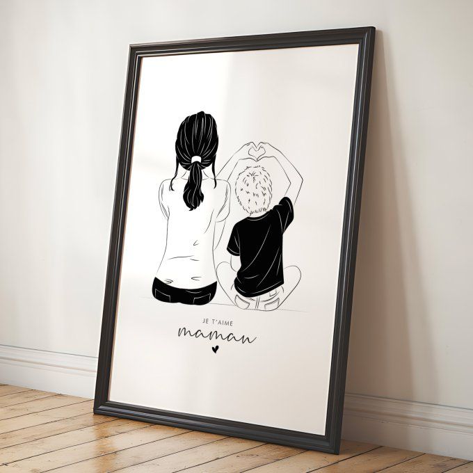 Affiche personnalisée "Mère et fils" - Noir & Blanc