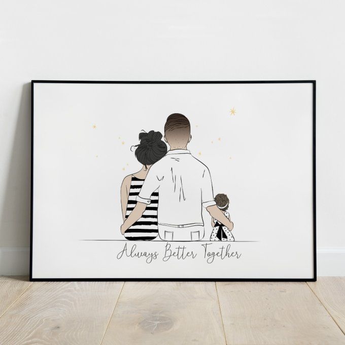 Portrait illustration famille à personnaliser • affiche